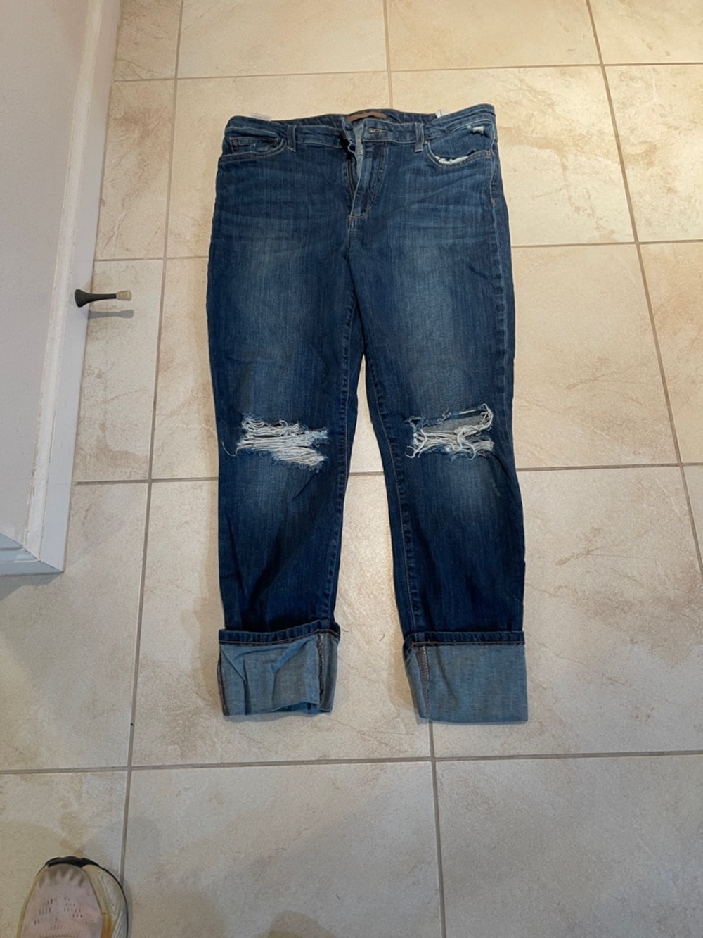 Joe's Jeans Distressed Dark Blue Boyfriend Jeans